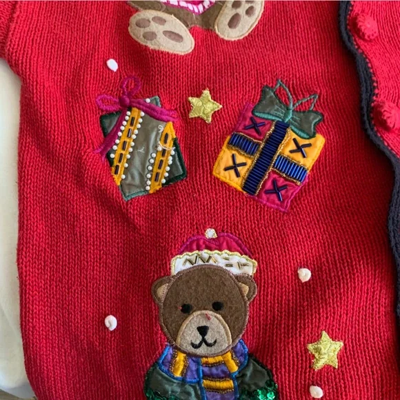 Vintage Nutcracker Red Christmas Bears Cardigan SZ L - Picture 4 of 15